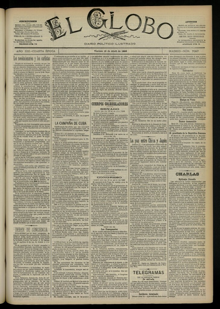 Miniatura de El Globo : diario ilustrado  del 19 de abril de 1895, nº 7097