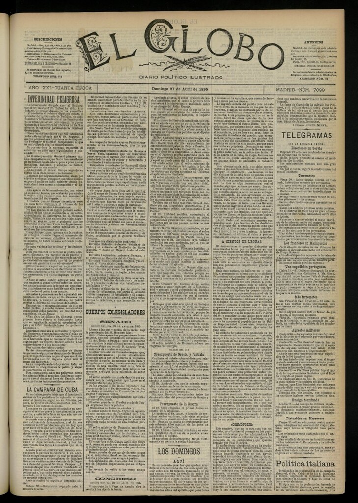 Miniatura de El Globo : diario ilustrado  del 21 de abril de 1895, nº 7099