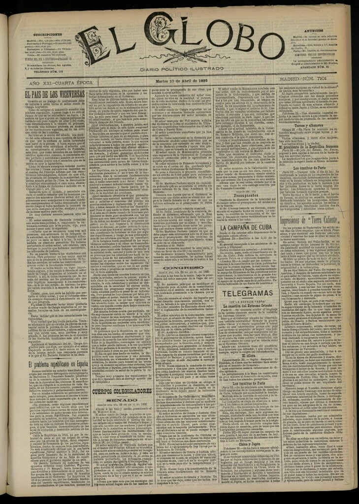 Miniatura de El Globo : diario ilustrado  del 23 de abril de 1895, nº 7101