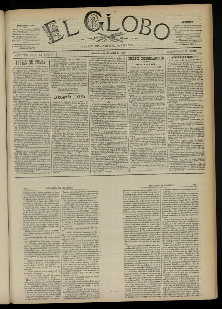 Miniatura de El Globo : diario ilustrado  del 24 de abril de 1895, nº 7102