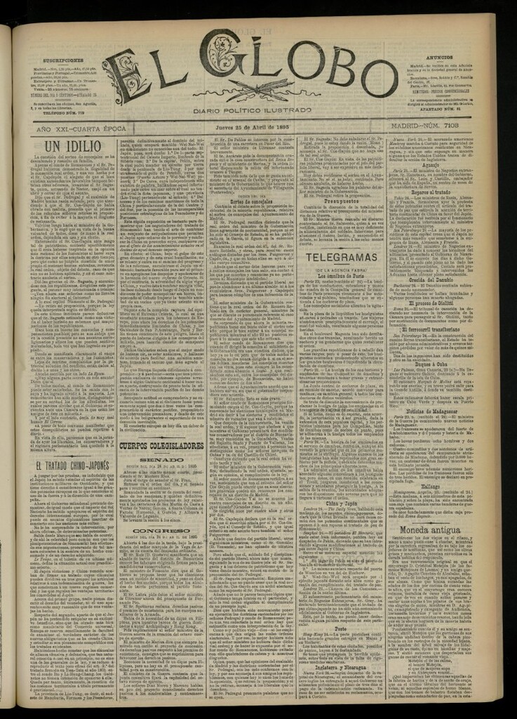 Miniatura de El Globo : diario ilustrado  del 25 de abril de 1895, nº 7103
