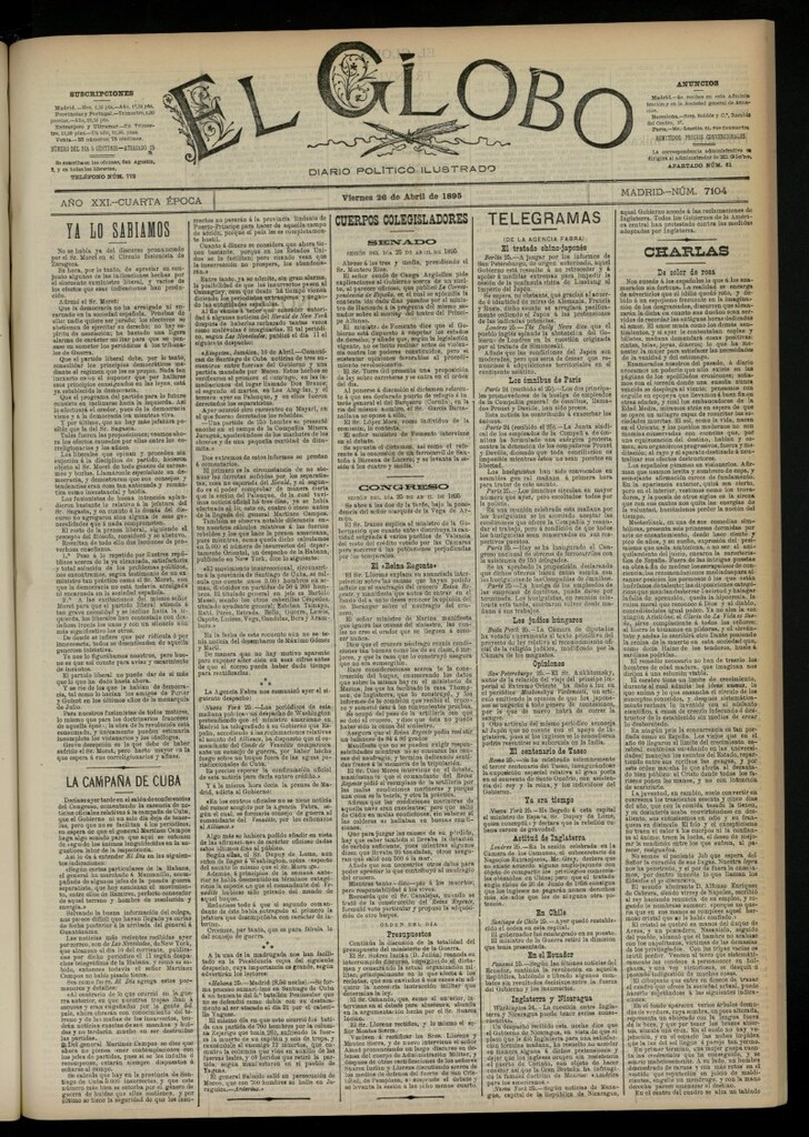 Miniatura de El Globo : diario ilustrado  del 26 de abril de 1895, nº 7104