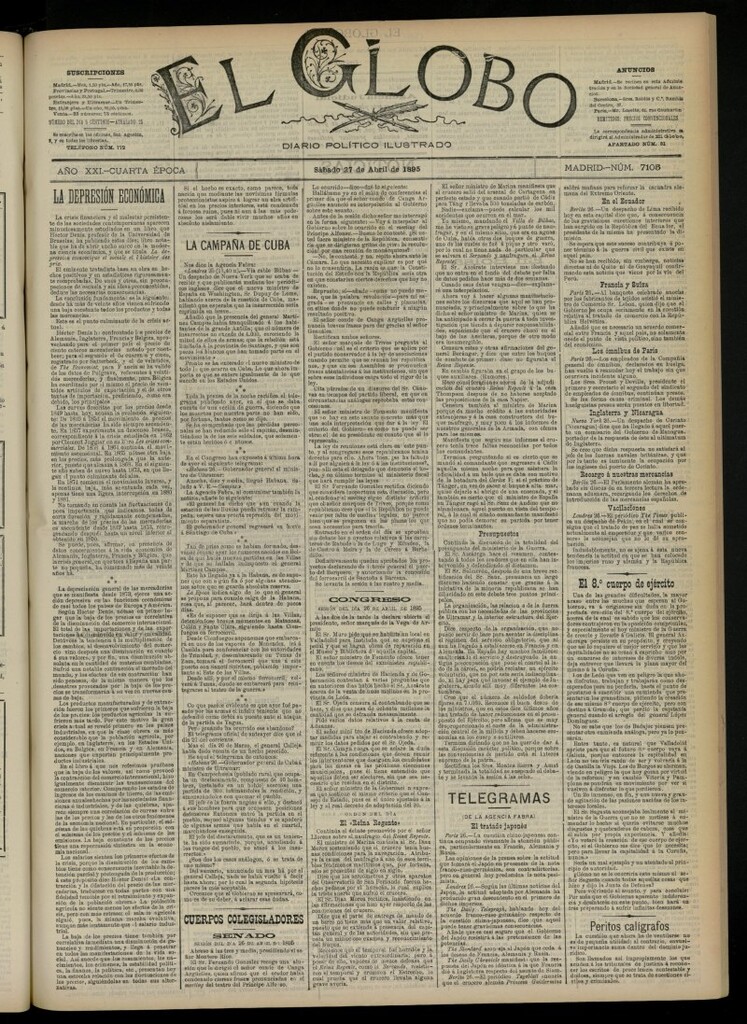 Miniatura de El Globo : diario ilustrado  del 27 de abril de 1895, nº 7105