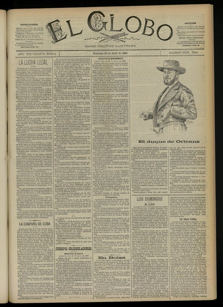 Miniatura de El Globo : diario ilustrado  del 28 de abril de 1895, nº 7106