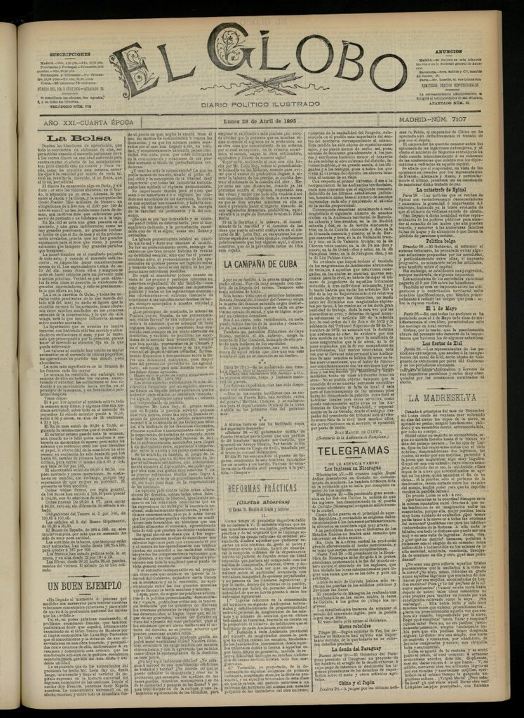 Miniatura de El Globo : diario ilustrado  del 29 de abril de 1895, nº 7107