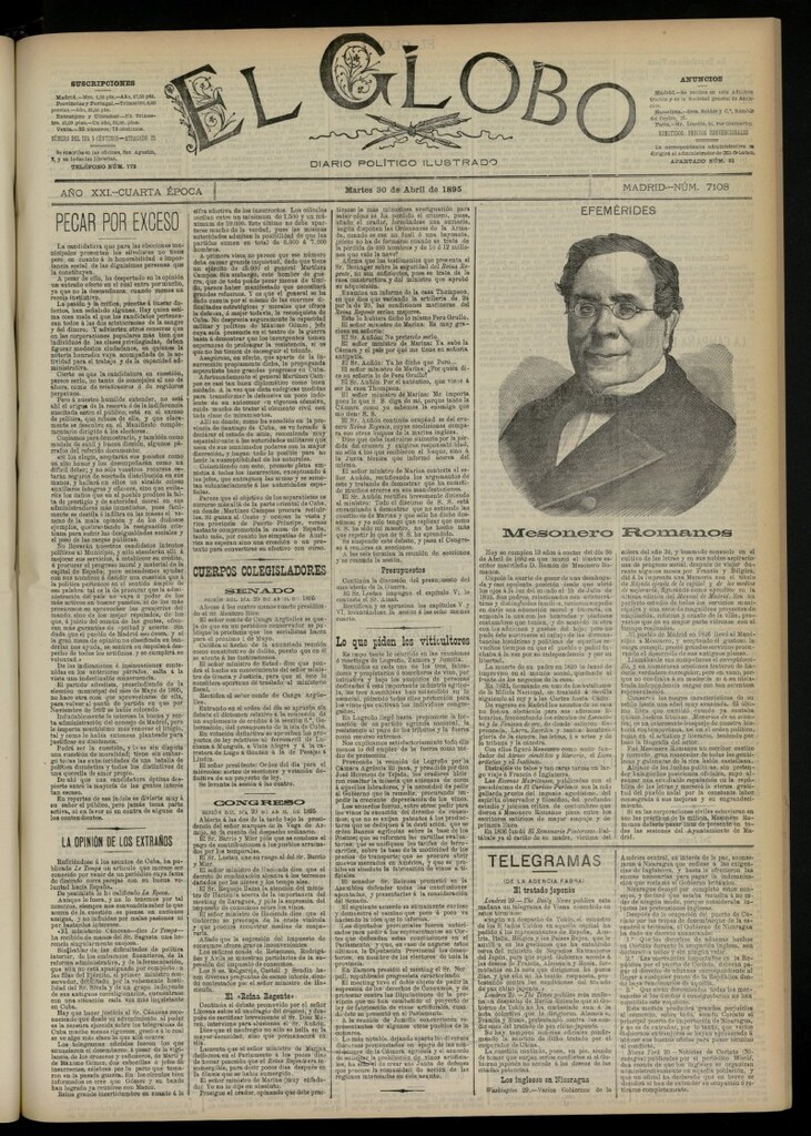 Miniatura de El Globo : diario ilustrado  del 30 de abril de 1895, nº 7108