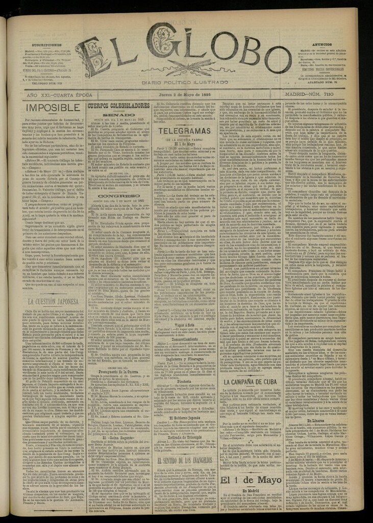 Miniatura de El Globo : diario ilustrado  del 2 de mayo de 1895, nº 7110
