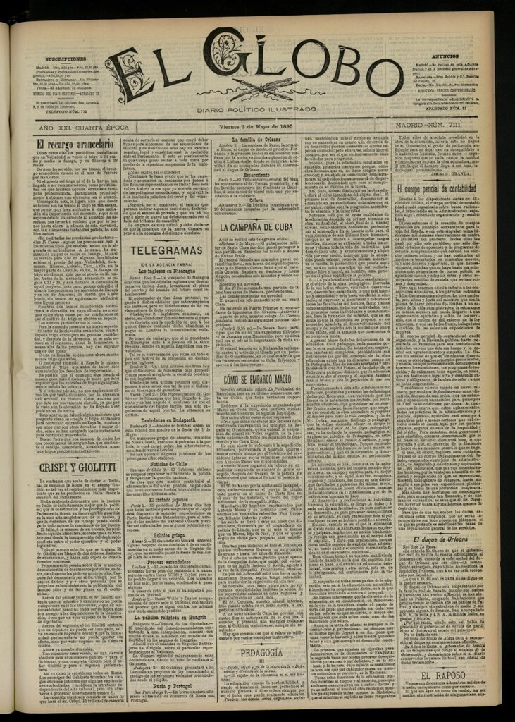 Miniatura de El Globo : diario ilustrado  del 3 de mayo de 1895, nº 7111