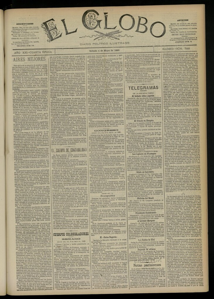 Miniatura de El Globo : diario ilustrado  del 4 de mayo de 1895, nº 7112