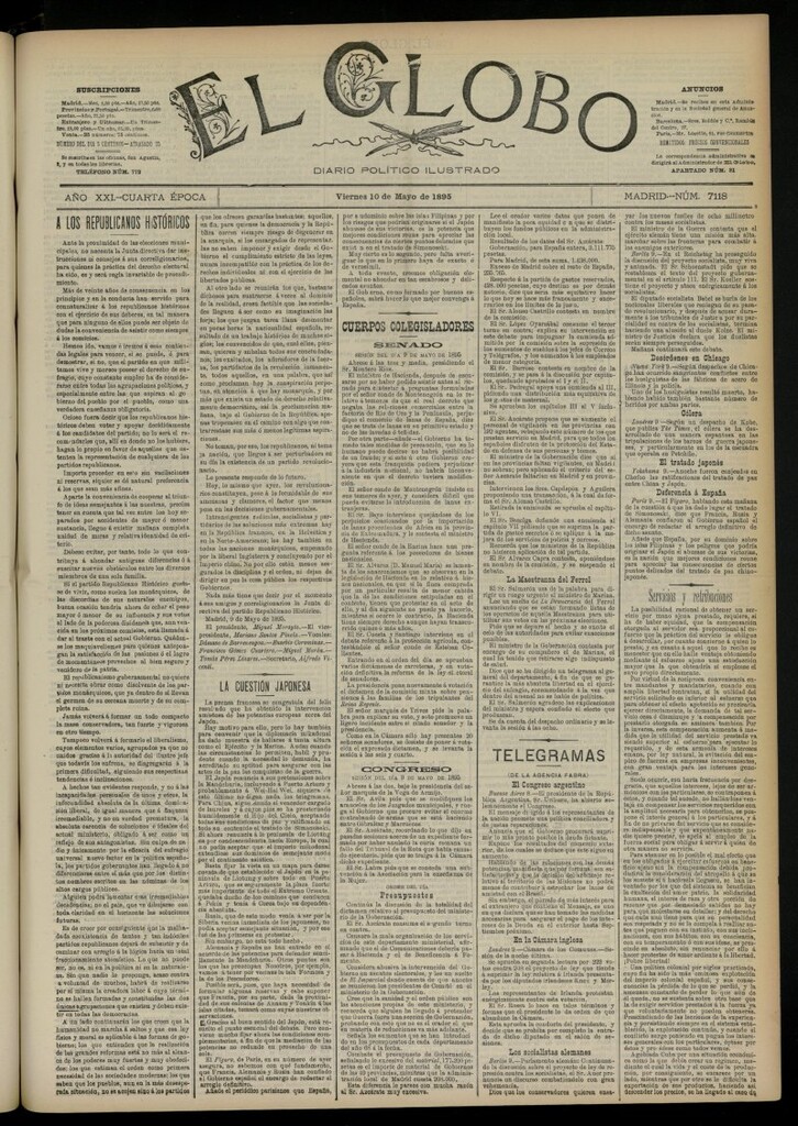 Miniatura de El Globo : diario ilustrado  del 10 de mayo de 1895, nº 7118