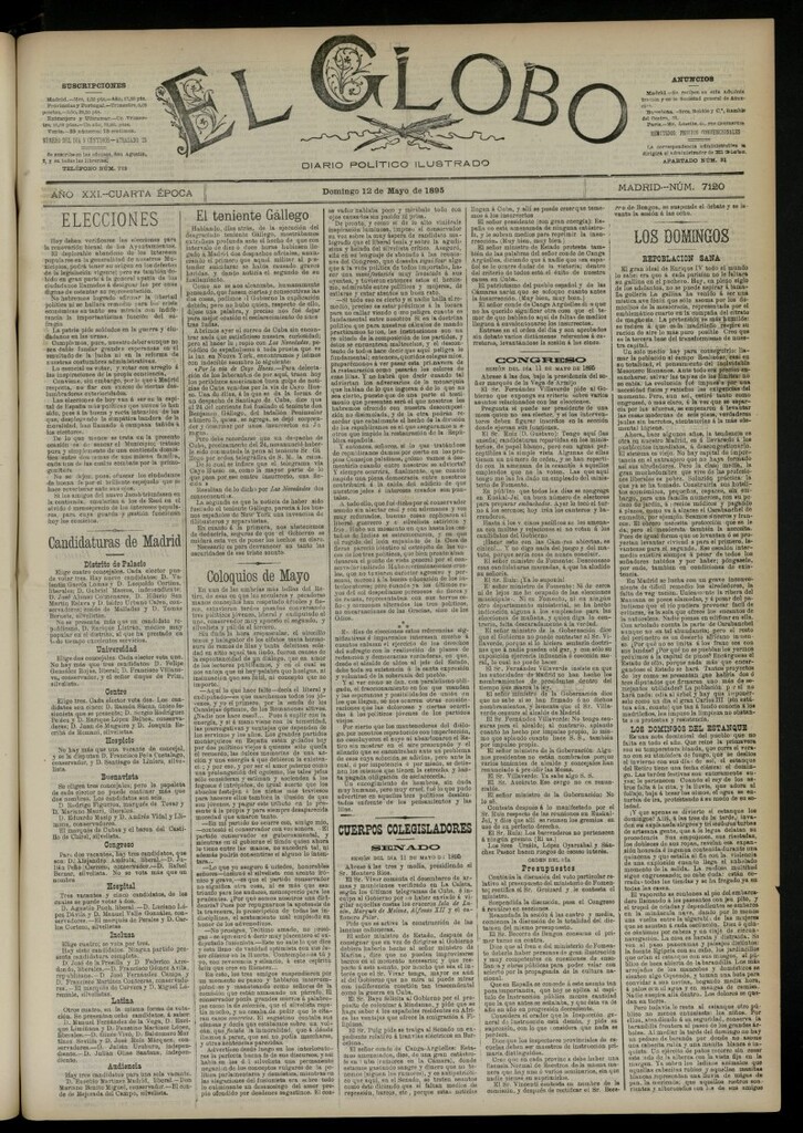 Miniatura de El Globo : diario ilustrado  del 12 de mayo de 1895, nº 7120