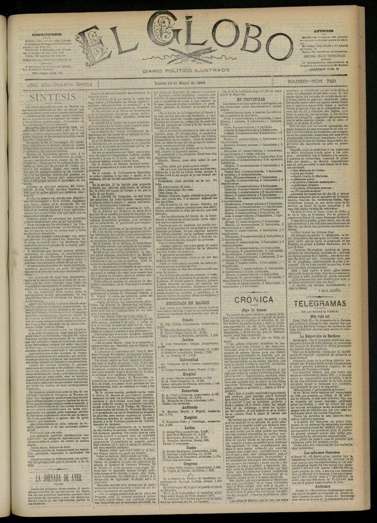 Miniatura de El Globo : diario ilustrado  del 13 de mayo de 1895, nº 7121