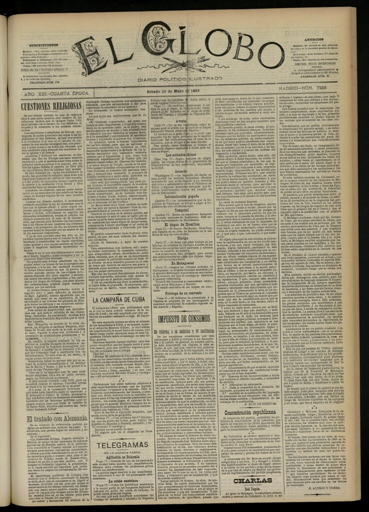 Miniatura de El Globo : diario ilustrado  del 18 de mayo de 1895, nº 7125