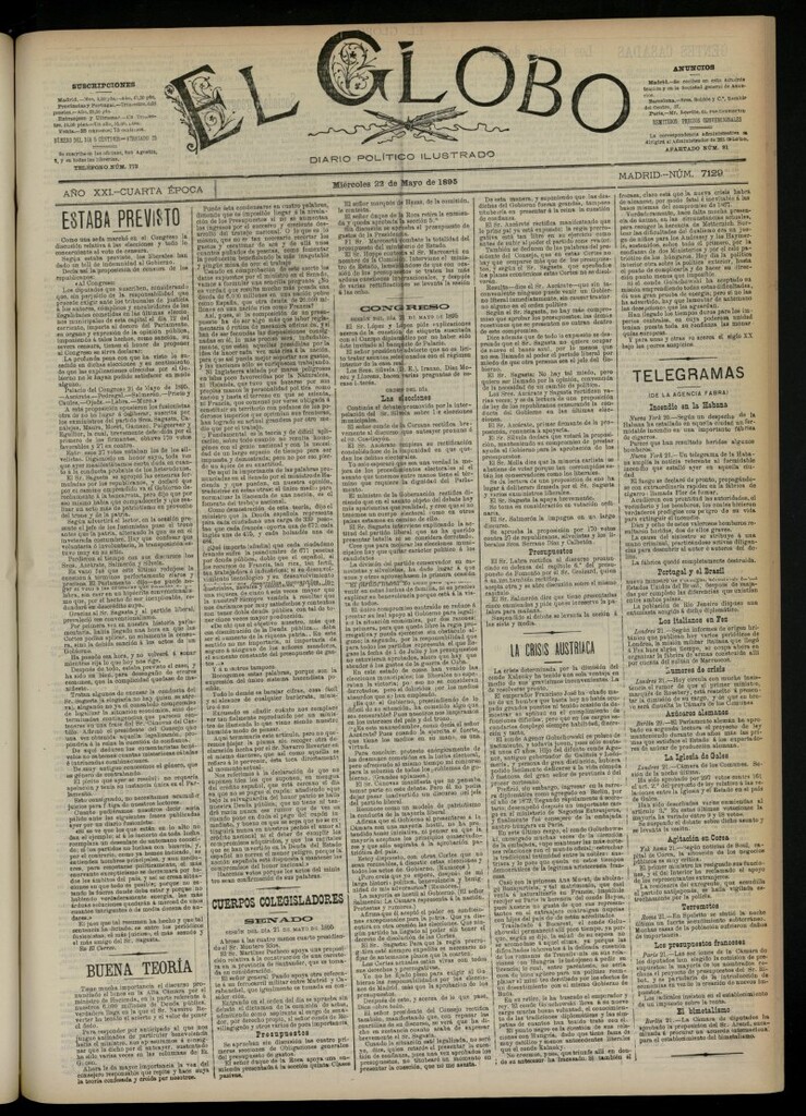 Miniatura de El Globo : diario ilustrado  del 22 de mayo de 1895, nº 7129