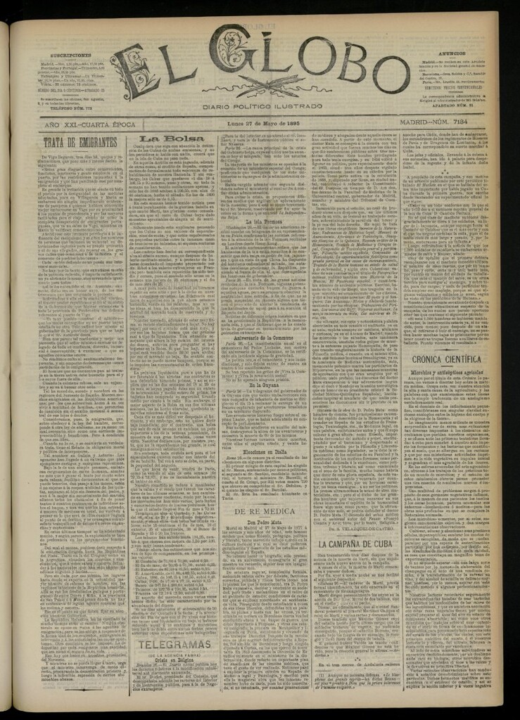 Miniatura de El Globo : diario ilustrado  del 27 de mayo de 1895, nº 7134