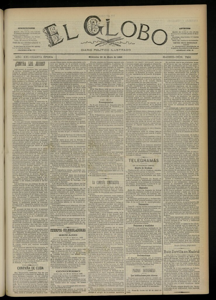 Miniatura de El Globo : diario ilustrado  del 29 de mayo de 1895, nº 7136