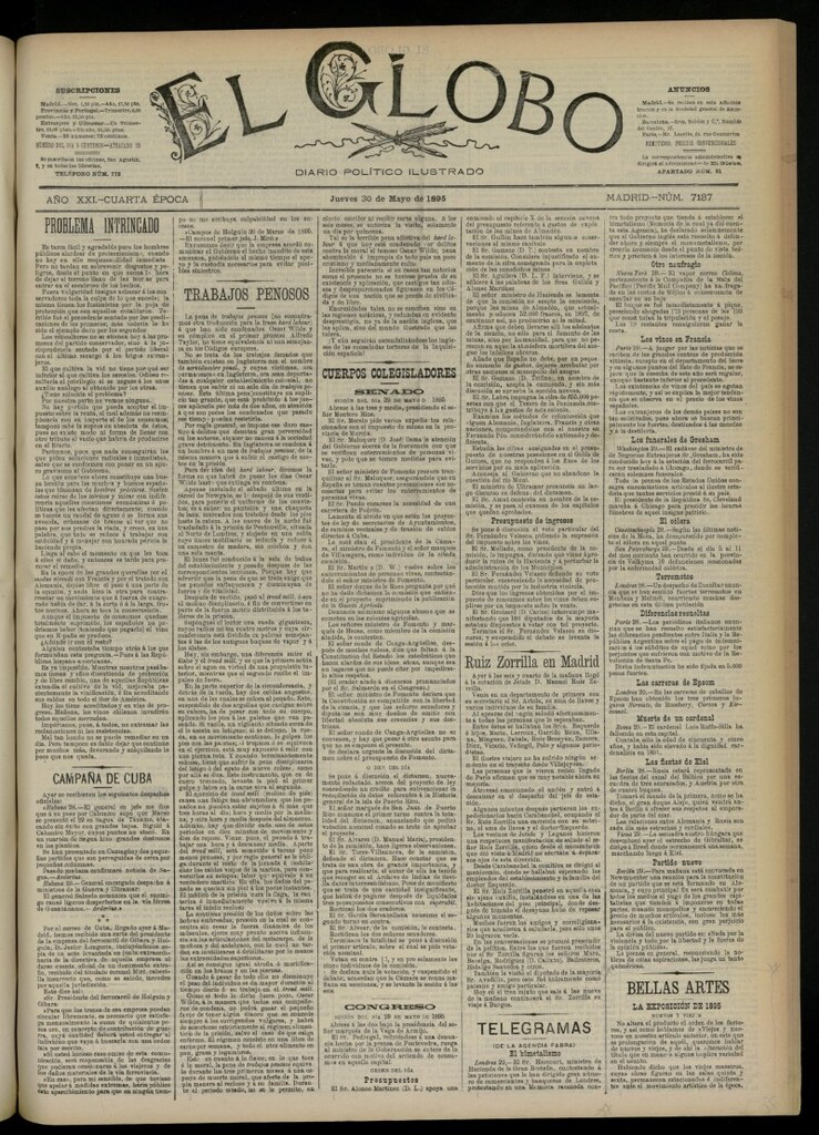 Miniatura de El Globo : diario ilustrado  del 30 de mayo de 1895, nº 7137