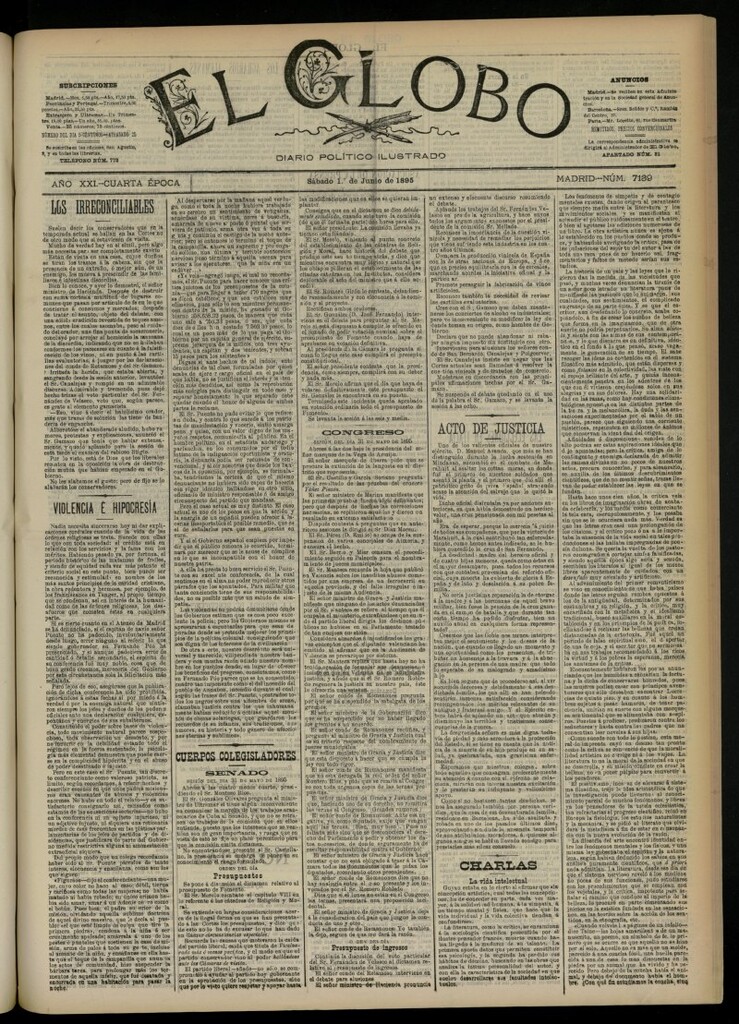 Miniatura de El Globo : diario ilustrado  del 1 de junio de 1895, nº 7139