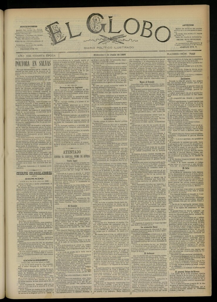 Miniatura de El Globo : diario ilustrado  del 5 de junio de 1895, nº 7143