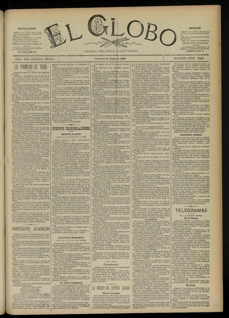 Miniatura de El Globo : diario ilustrado  del 6 de junio de 1895, nº 7144