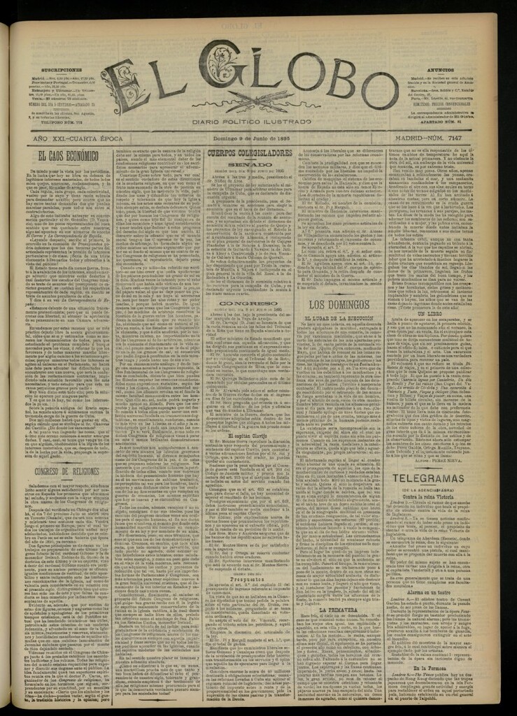 Miniatura de El Globo : diario ilustrado  del 9 de junio de 1895, nº 7147