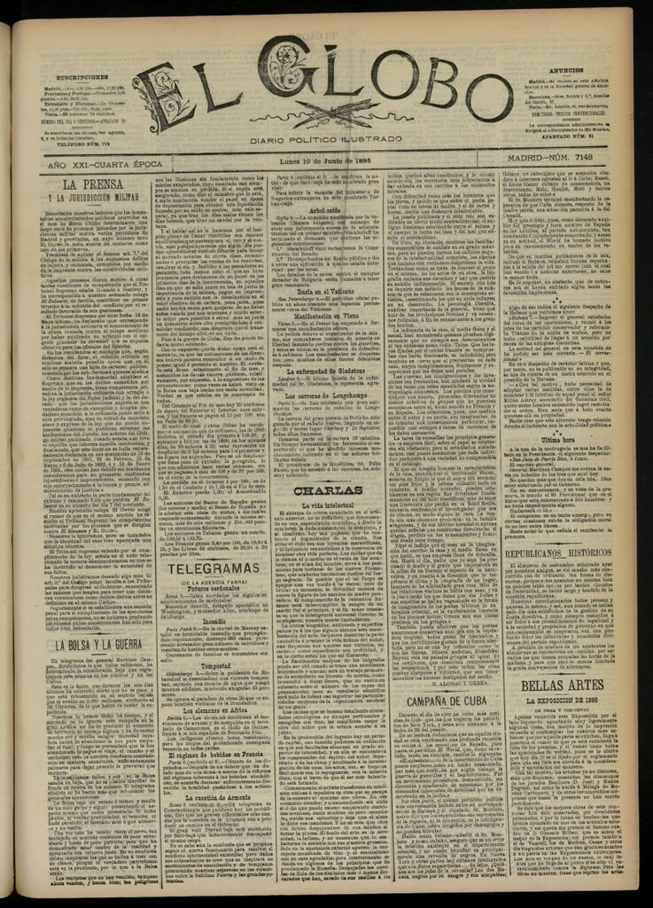 Miniatura de El Globo : diario ilustrado  del 10 de junio de 1895, nº 7148