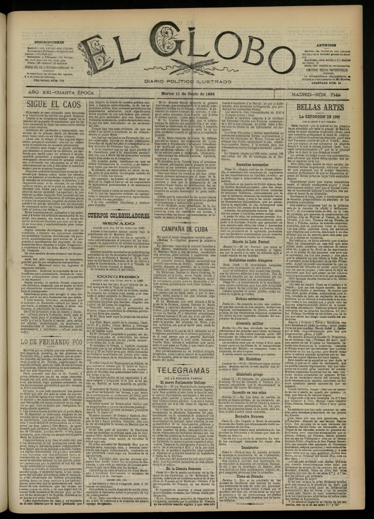 Miniatura de El Globo : diario ilustrado  del 11 de junio de 1895, nº 7149