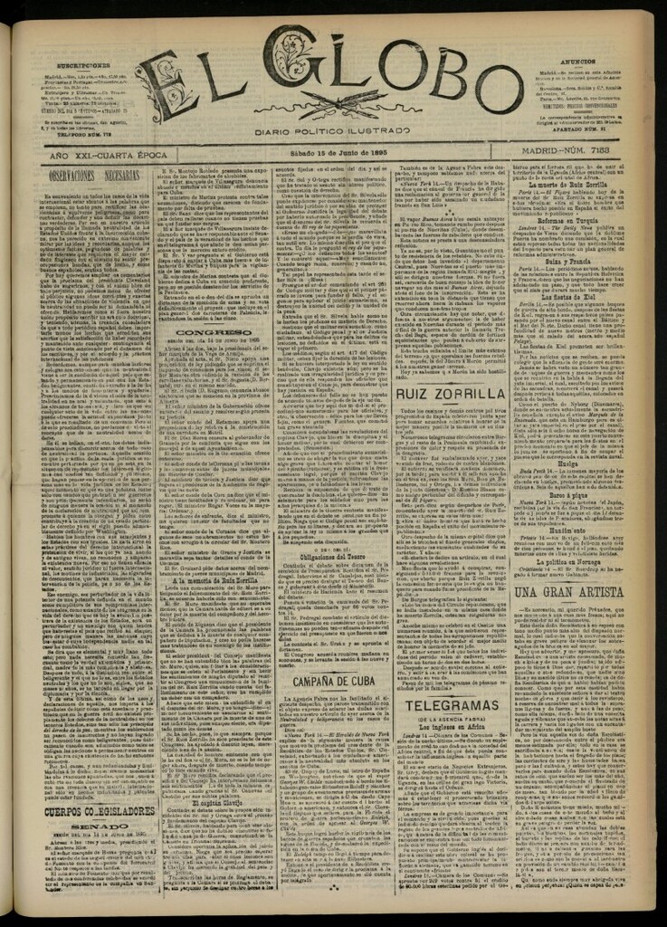 Miniatura de El Globo : diario ilustrado  del 15 de junio de 1895, nº 7153