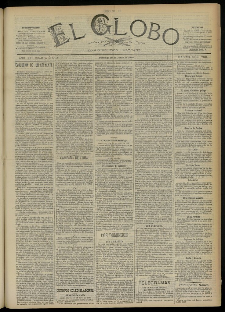 Miniatura de El Globo : diario ilustrado  del 16 de junio de 1895, nº 7154