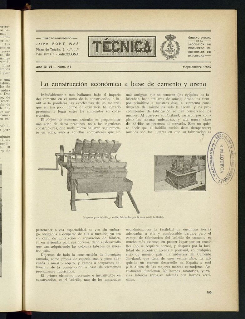 Miniatura de Revista Tecnológico Industrial de septiembre de 1923