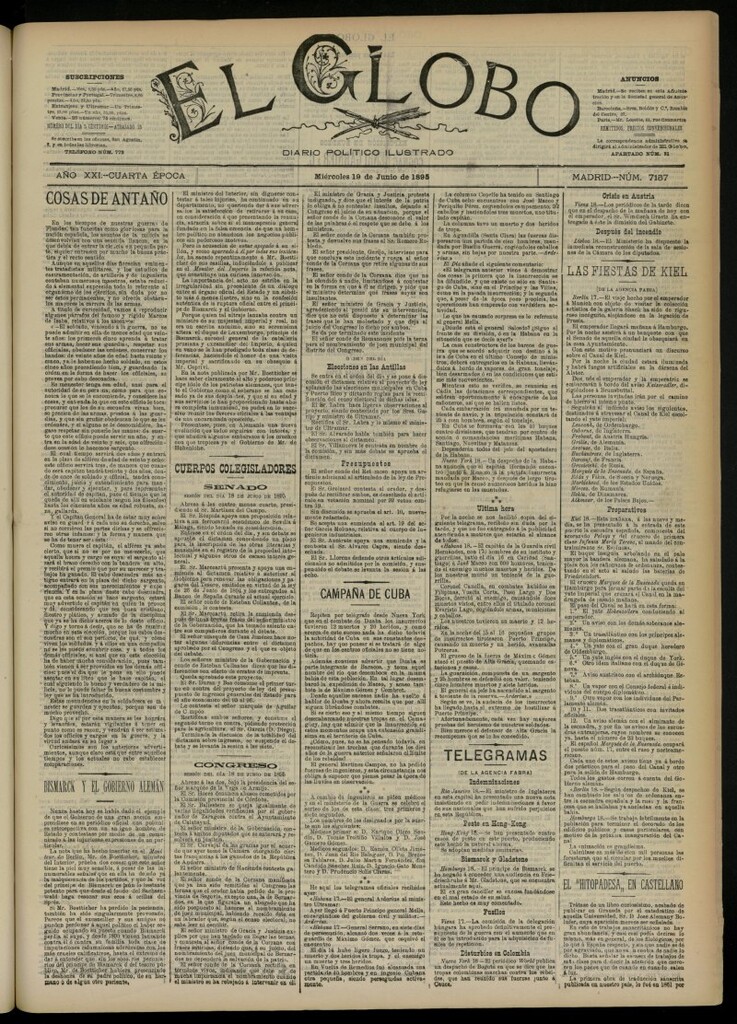 Miniatura de El Globo : diario ilustrado  del 19 de junio de 1895, nº 7157