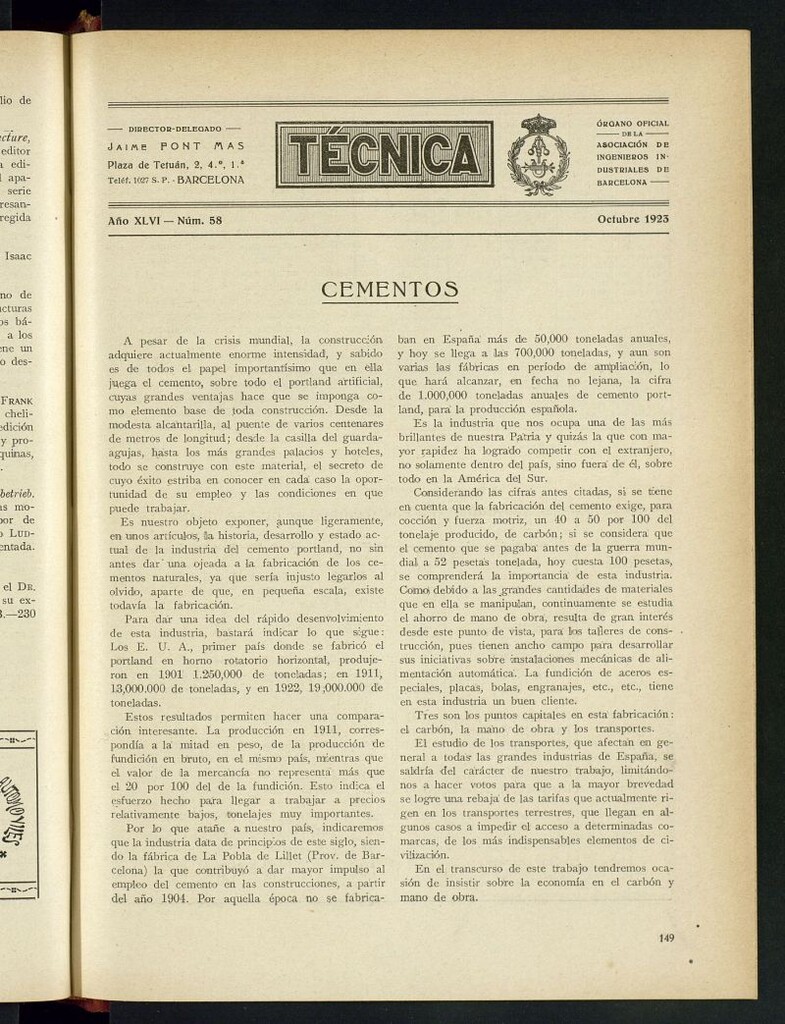 Miniatura de Revista Tecnológico Industrial de octubre de 1923