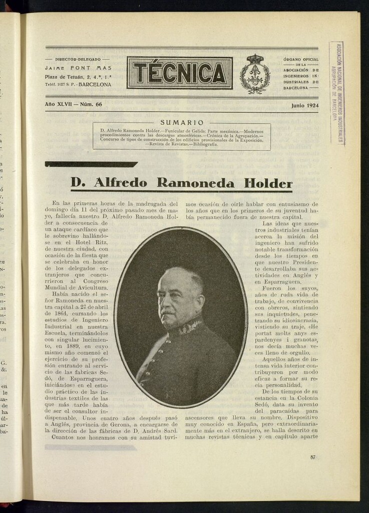 Miniatura de Revista Tecnológico Industrial de junio de 1924