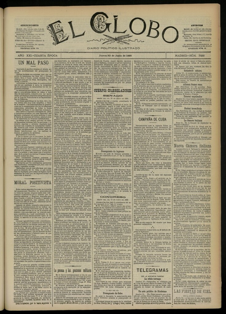 Miniatura de El Globo : diario ilustrado  del 20 de junio de 1895, nº 7158