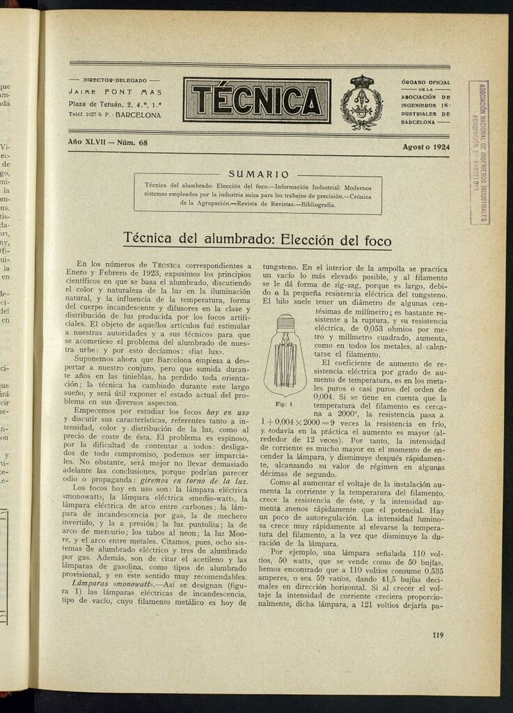 Miniatura de Revista Tecnológico Industrial de agosto de 1924