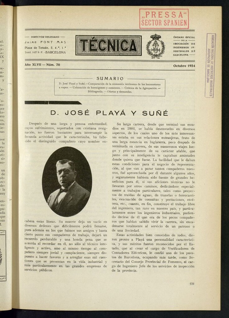Miniatura de Revista Tecnológico Industrial de octubre de 1924