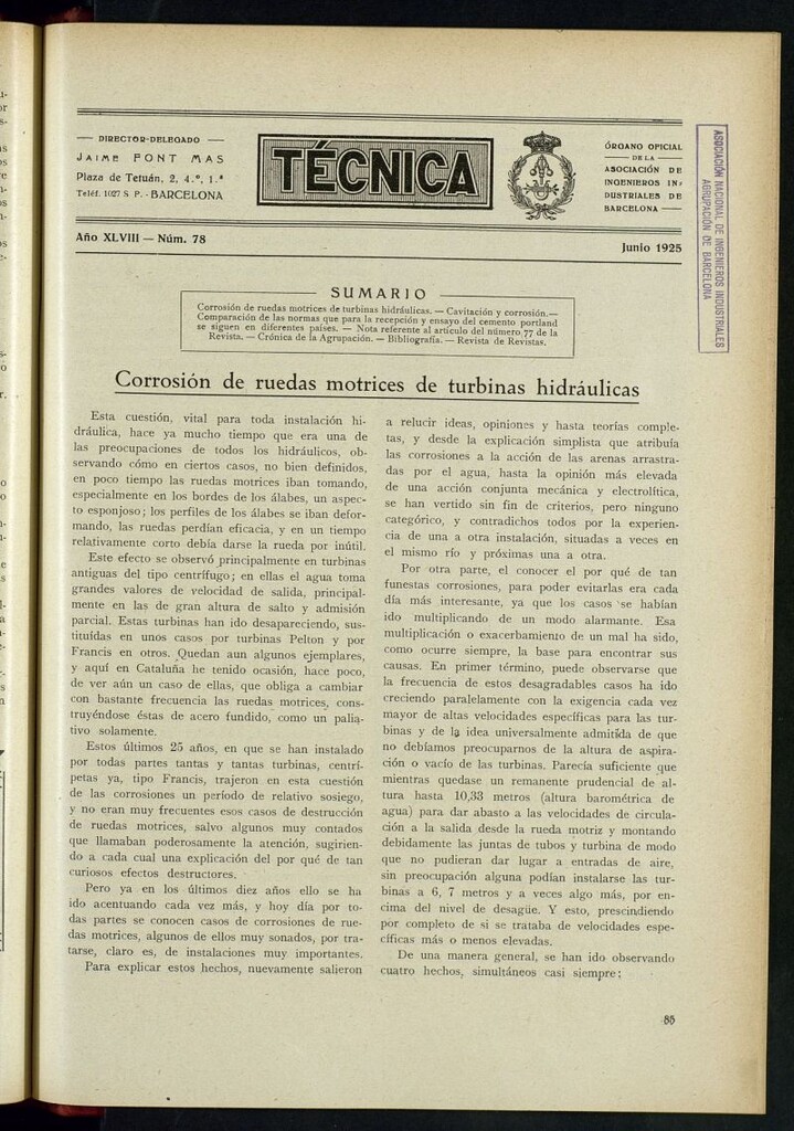 Miniatura de Revista Tecnológico Industrial de junio de 1925