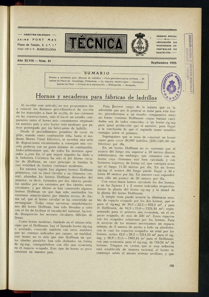 Miniatura de Revista Tecnológico Industrial de septiembre de 1925