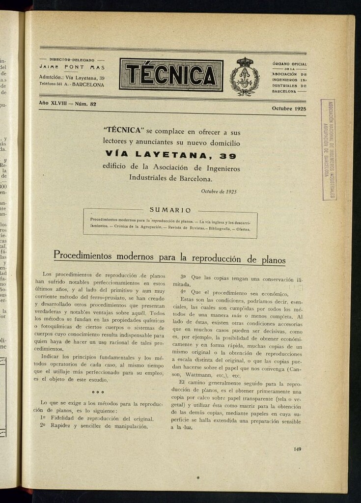 Miniatura de Revista Tecnológico Industrial de octubre de 1925