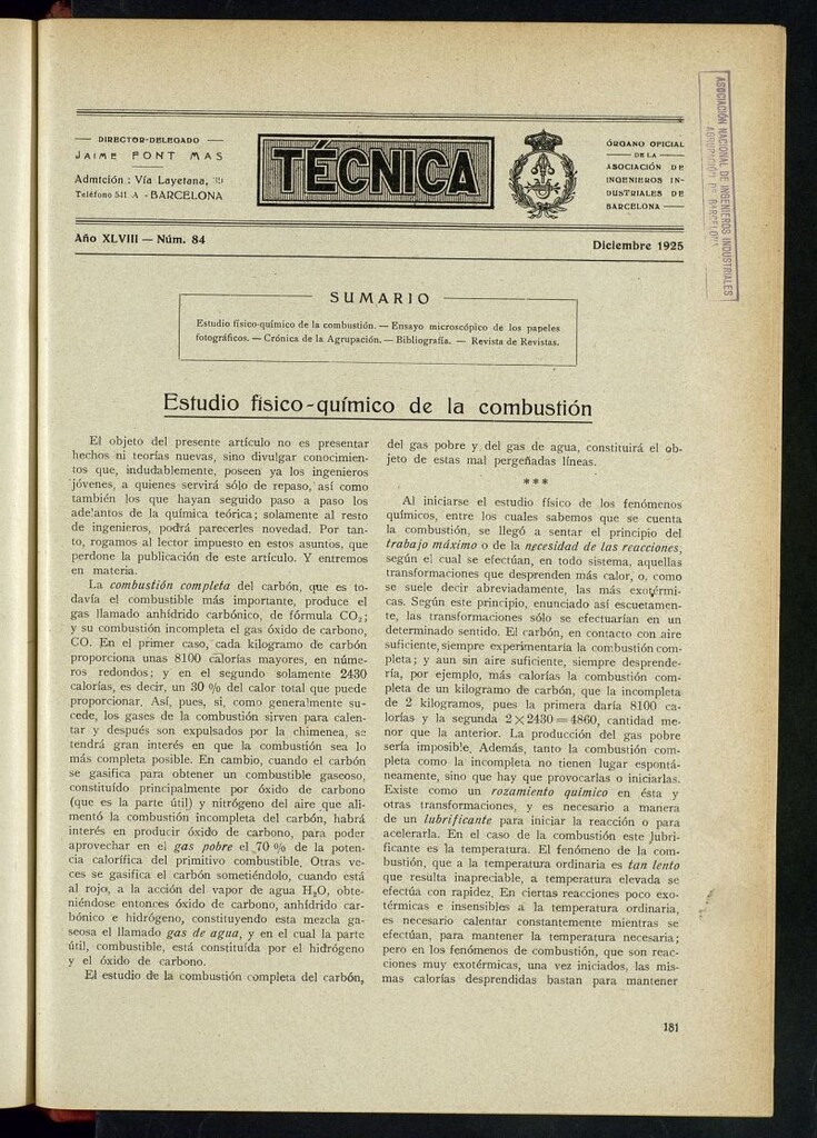 Miniatura de Revista Tecnológico Industrial de diciembre de 1925