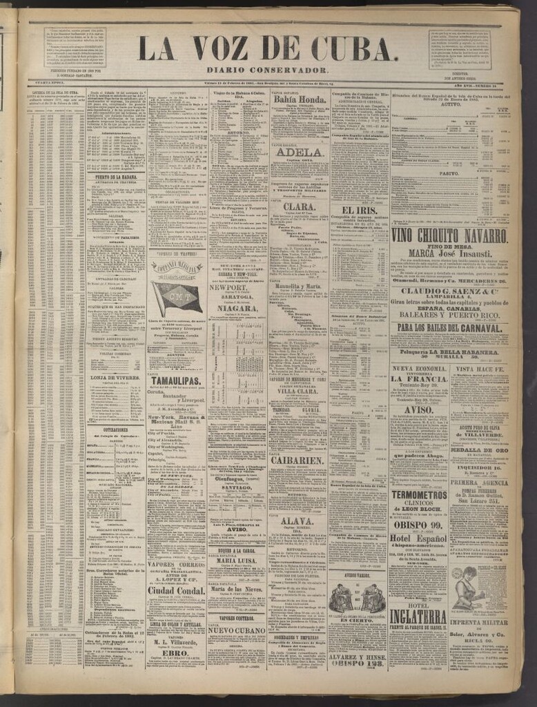 Miniatura de La Voz de Cuba: diario conservador del 13 de febrero de 1885
