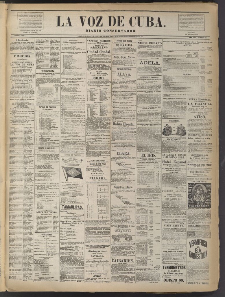 Miniatura de La Voz de Cuba: diario conservador del 14 de febrero de 1885