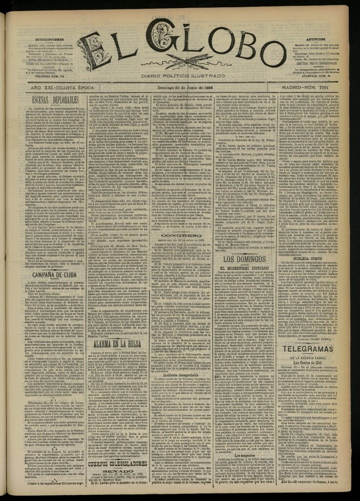Miniatura de El Globo : diario ilustrado  del 23 de junio de 1895, nº 7161