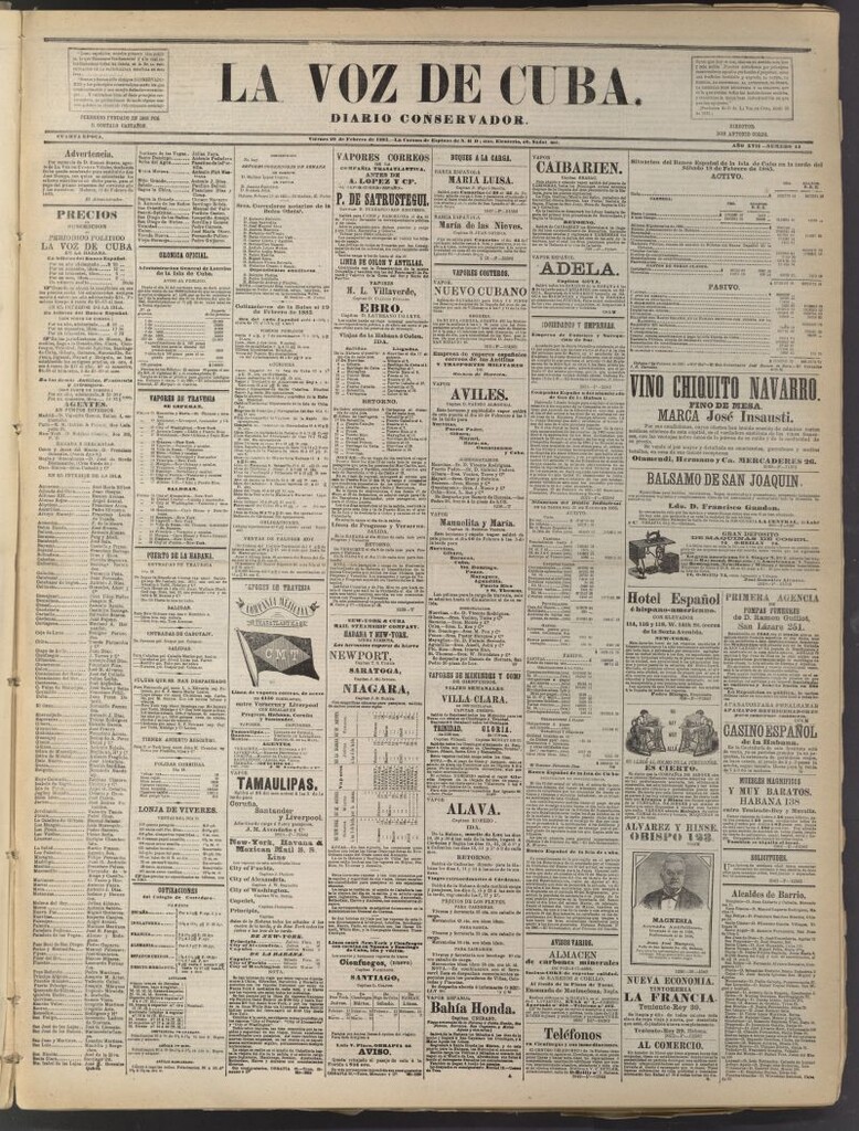 Miniatura de La Voz de Cuba: diario conservador del 20 de febrero de 1885