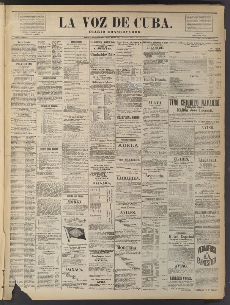 Miniatura de La Voz de Cuba: diario conservador del 14 de marzo de 1885