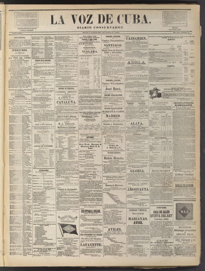 Miniatura de La Voz de Cuba: diario conservador del 1 de abril de 1885
