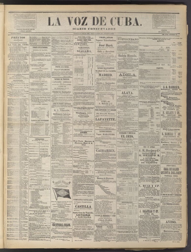 Miniatura de La Voz de Cuba: diario conservador del 10 de abril de 1885