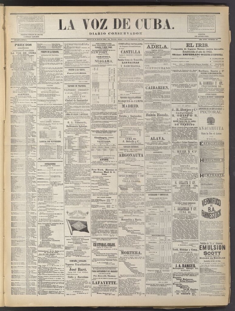 Miniatura de La Voz de Cuba: diario conservador del 16 de abril de 1885