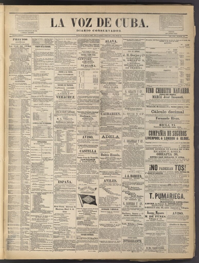 Miniatura de La Voz de Cuba: diario conservador del 24 de abril de 1885