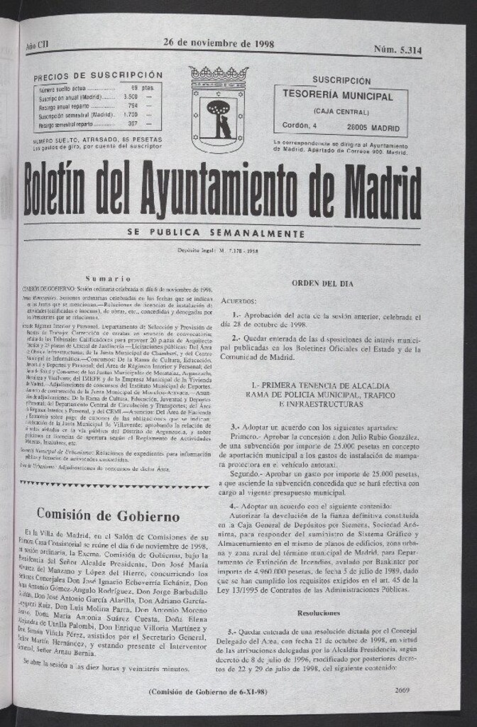 Miniatura de Boletín del Ayuntamiento de Madrid del 26 de noviembre de 1998